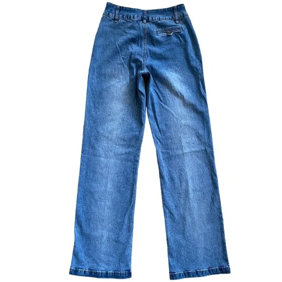 Vintage D2 by Diane Gilman High Rise Wide Leg Flare Creased Denim Jeans Size 4T - Picture 4 of 11